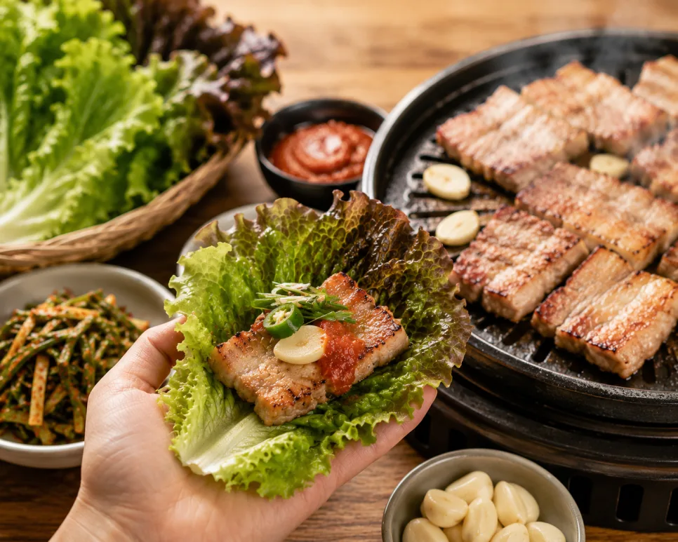 삼겹살에는 상추를 곁들입니다.